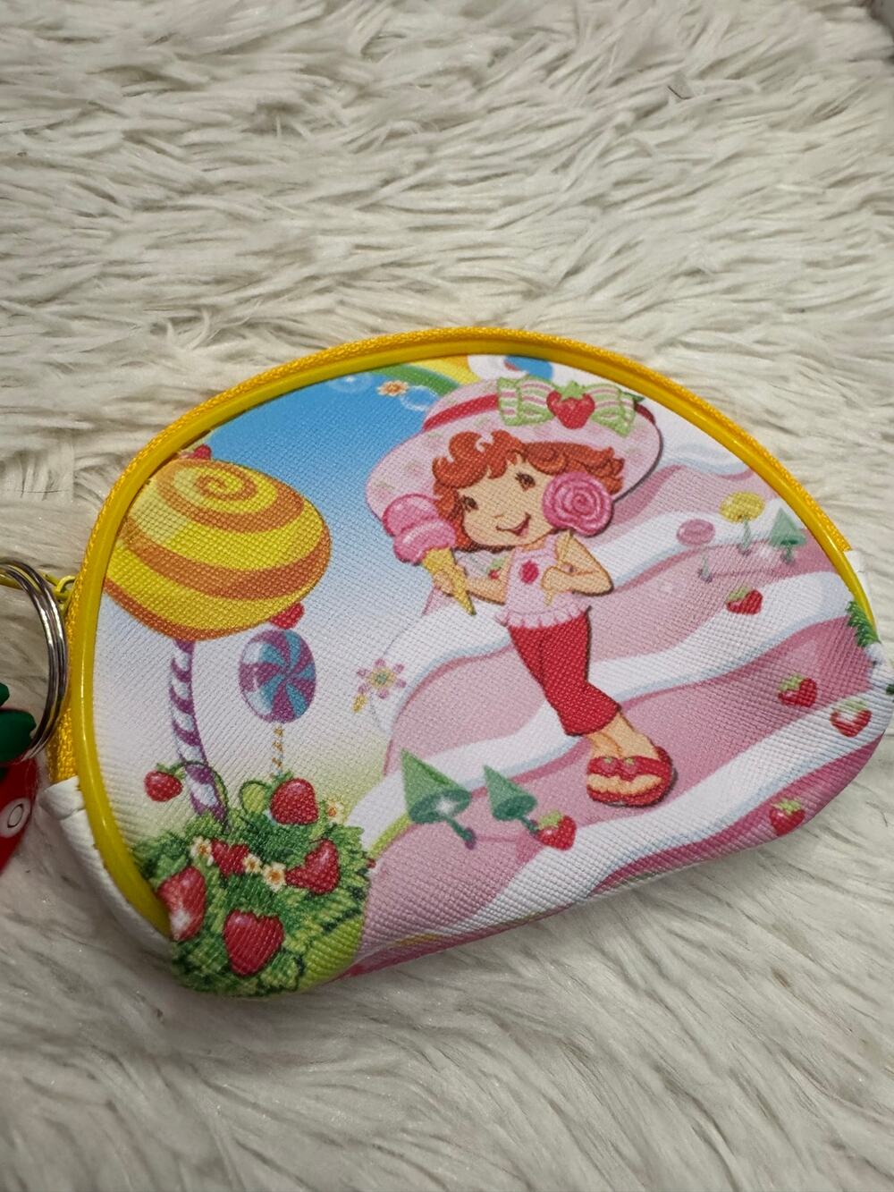 Strawberry Shortcake keychain coin purse with charm lollipops and strawberries